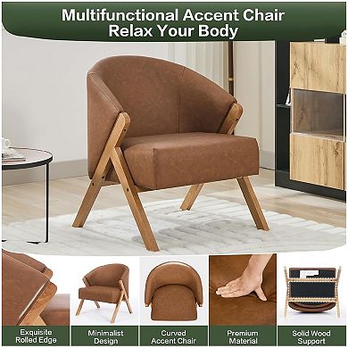 Mid Century Modern Chair, Upholstered Accent Chair with Wood Frame and Linen Fabric