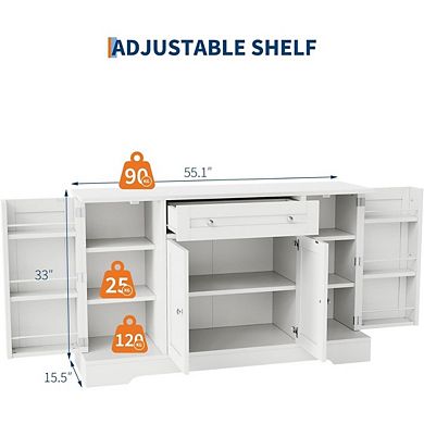 Modern White Wooden Sideboard Buffet Cabinet with Drawer Freestanding Dining Room Credenza