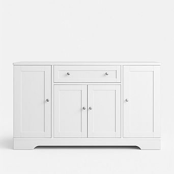 Modern White Wooden Sideboard Buffet Cabinet with Drawer Freestanding Dining Room Credenza