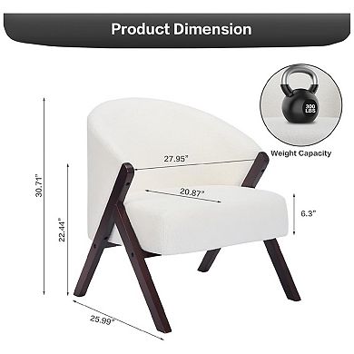 Mid Century Modern Chair, Upholstered Accent Chair with Wood Frame and Linen Fabric