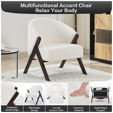 Mid Century Modern Chair, Upholstered Accent Chair with Wood Frame and Linen Fabric