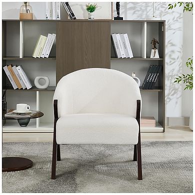 Mid Century Modern Chair, Upholstered Accent Chair with Wood Frame and Linen Fabric