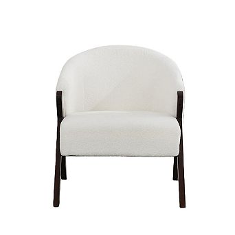 Mid Century Modern Chair, Upholstered Accent Chair with Wood Frame and Linen Fabric