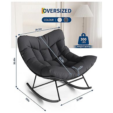 Outdoor Oversized Papasan Rocking Chair, Rocking Lounge Chair with Sturdy Metal Frame