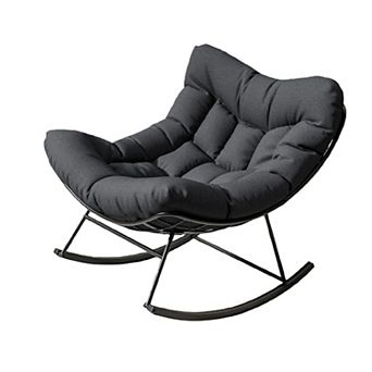 Outdoor Oversized Papasan Rocking Chair, Rocking Lounge Chair with Sturdy Metal Frame