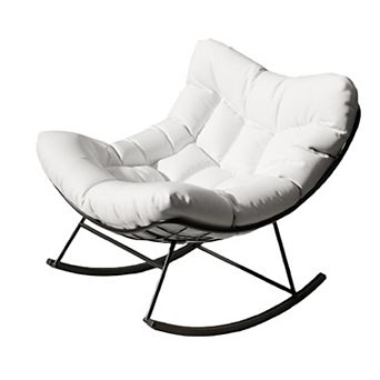 Outdoor Oversized Papasan Rocking Chair, Rocking Lounge Chair with Sturdy Metal Frame