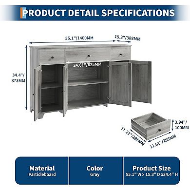 Sideboard Buffet Cabinet, 55in Large Modern Kitchen Coffee Bar Cupboard Cabinet