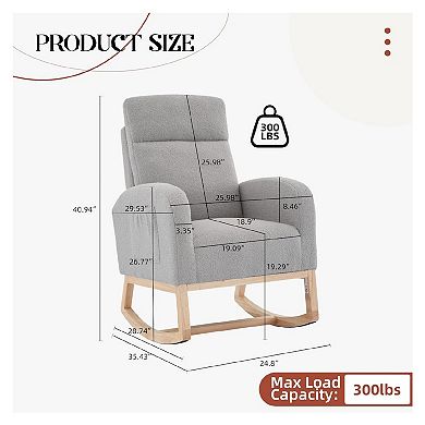 Nursery Rocking Chair, Upholstered Glider Rocker with Side Pocket & High Backrest