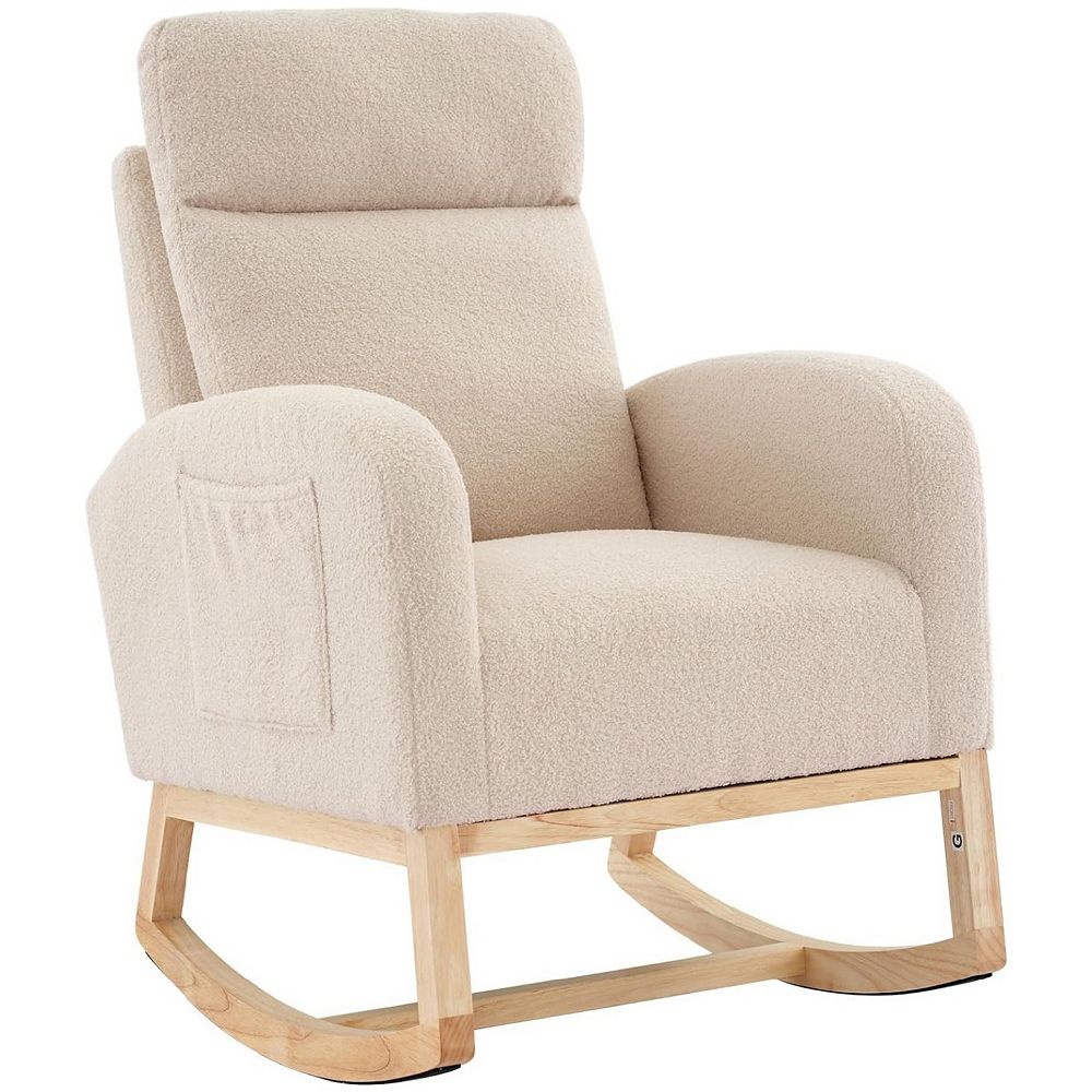 Nursery Rocking Chair, Upholstered Glider Rocker with Side Pocket ...
