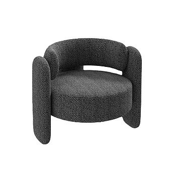 Modern Accent Barrel Chair, Sherpa Upholstered Boucle Barrel Club Chair with Curved Backrest