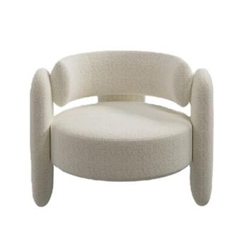 Modern Accent Barrel Chair, Sherpa Upholstered Boucle Barrel Club Chair with Curved Backrest