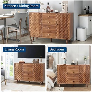 Sideboard Cabinet with 4 Drawers Buffet Cabinet with Storage,Mid Century Modern Sideboards