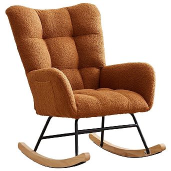 Modern Teddy Rocking Chair for Nursery Upholstered Glider with High Back Armrests