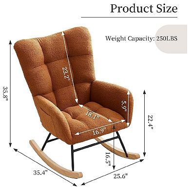 Modern Teddy Rocking Chair for Nursery Upholstered Glider with High Back Armrests