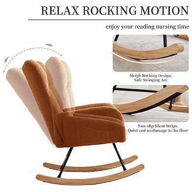 Modern Teddy Rocking Chair for Nursery Upholstered Glider with High Back Armrests
