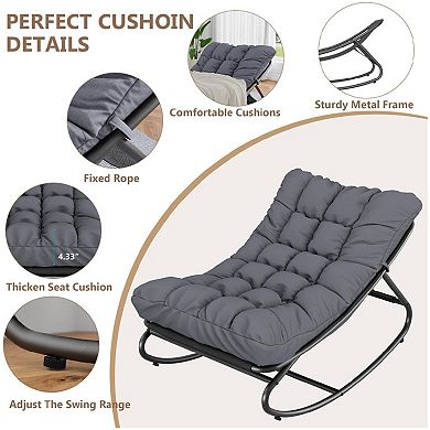 Outdoor Papasan Rocking Chair, Oversized Egg Chair with Adjustable Tilt & Removable Cushion