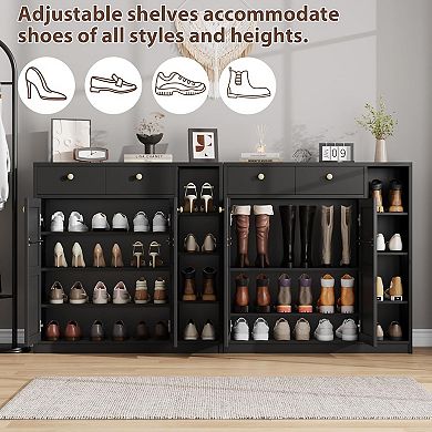 Shoe Storage Cabinet with Doors and Drawers, 42'' Tall Modern Shoe Cabinet with 3 Adjustable Shelves