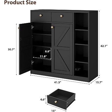 Shoe Storage Cabinet with Doors and Drawers, 42'' Tall Modern Shoe Cabinet with 3 Adjustable Shelves