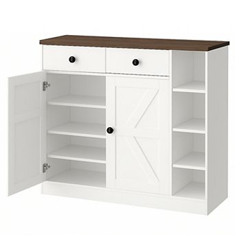 Shoe Storage Cabinet with Doors and Drawers, 42'' Tall Modern Shoe Cabinet with 3 Adjustable Shelves