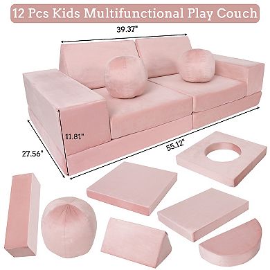 Kids Play Couch, 12 Pcs Modular Toddler Couch, Toddler Couch Kids Sofa for Playing, Creativity