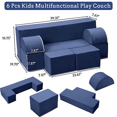 Kids Play Couch, 6Pcs Modular Kids Play Sofa for Playroom Bedroom, Modular Couch Toddler Foam Sofa