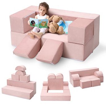 Kids Play Couch, 6 pc Modular Kids Play Sofa for Playroom Bedroom, Modular Couch Toddler Foam Sofa