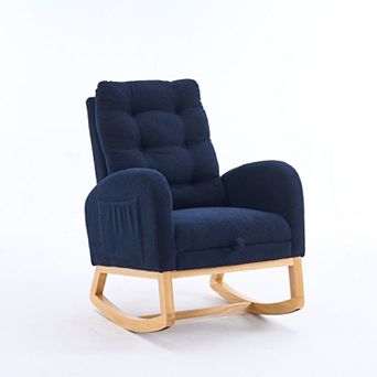 Whisen Plush Accent Rocking Chair, Rubber Wood Lounge Chair with Footrest, High-Back Rocker