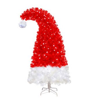 Whisen 6FT Pre-Lit Santa Hat Christmas Tree with Curved Top, 300 Cool White LED Lights and 1050 Tips