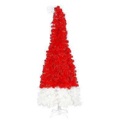 Whisen 6FT Pre-Lit Santa Hat Christmas Tree with Curved Top, 300 Cool White LED Lights and 1050 Tips