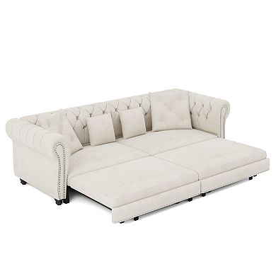 Whisen 3-in-1 Pull-Out Sofa Bed, 3-Seater Sofa, Convertible Sleeper Sofa Bed with Movable Ottoman