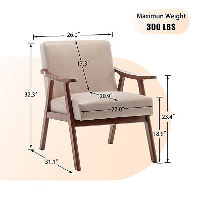 Whisen Mid-Century Modern Chair, Accent Chair with Solid Wood Frame and Extra-Thick Backrest