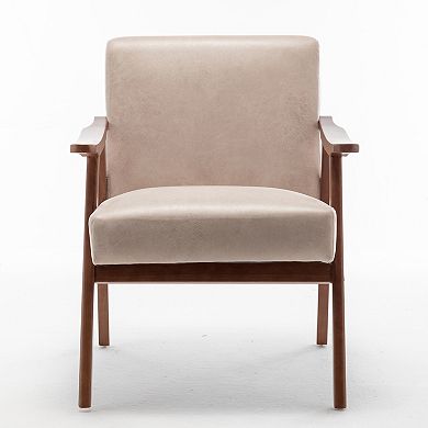 Whisen Mid-Century Modern Chair, Accent Chair with Solid Wood Frame and Extra-Thick Backrest
