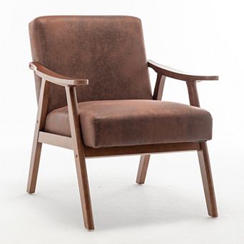 Whisen Mid-Century Modern Chair, Accent Chair with Solid Wood Frame and Extra-Thick Backrest