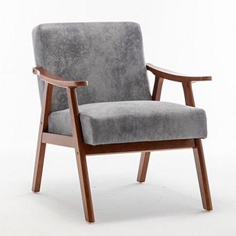 Whisen Mid-Century Modern Chair, Accent Chair with Solid Wood Frame and Extra-Thick Backrest