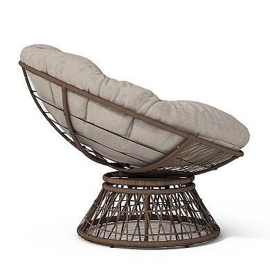 Whisen Ergonomic 360° Swivel Wicker Chair with Thick Fabric Cushion, 3-proof Cover, Iron Frame