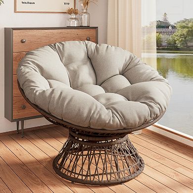Whisen Ergonomic 360° Swivel Wicker Chair with Thick Fabric Cushion, 3-proof Cover, Iron Frame