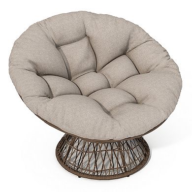 Whisen Ergonomic 360° Swivel Wicker Chair with Thick Fabric Cushion, 3-proof Cover, Iron Frame