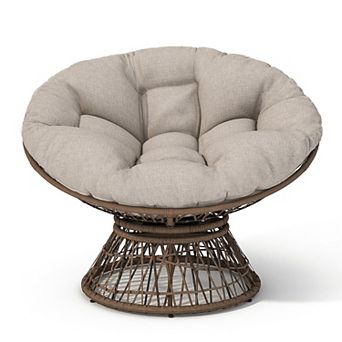 Whisen Ergonomic 360° Swivel Wicker Chair with Thick Fabric Cushion, 3-proof Cover, Iron Frame