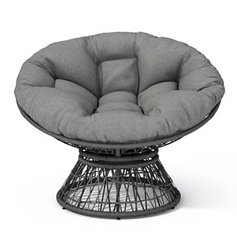 Whisen Ergonomic 360° Swivel Wicker Chair with Thick Fabric Cushion, 3-proof Cover, Iron Frame