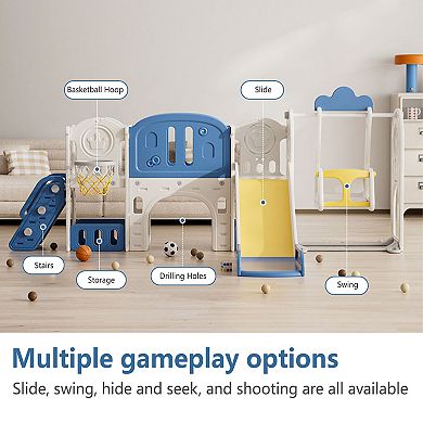 Whisen Slide for Toddlers Age 1-4, with Basketball Hoop and Extra long aisle, Strong Swing