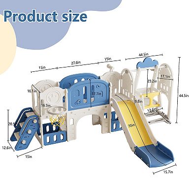 Whisen Slide for Toddlers Age 1-4, with Basketball Hoop and Extra long aisle, Strong Swing