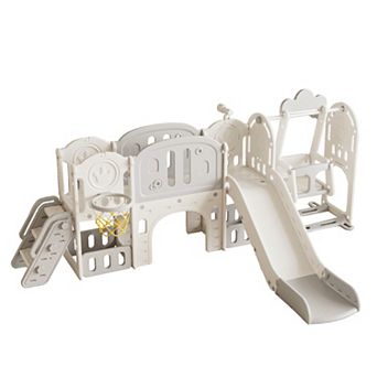 Whisen Slide for Toddlers Age 1-4, with Basketball Hoop and Extra long aisle, Strong Swing