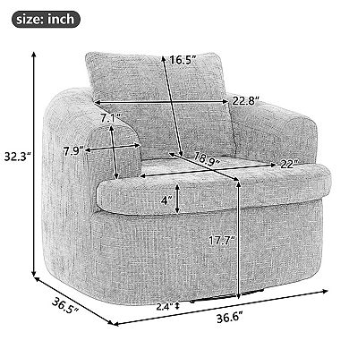 Whisen 36.6" Swivel Sofa Chair, Swivel Round Chair & Couch with Dual-layer Cushion Design