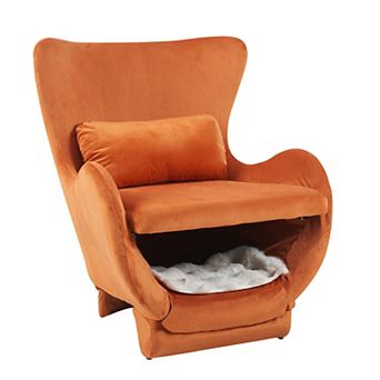 Whisen Mid-Century Velvet Anti-Scratching Lounge Sofa Chair with Pet Nook bed and Soft Cushions