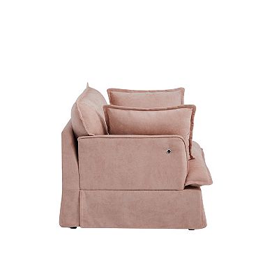 Whisen Oversized Sofa Chair with Dual-Port Charging, Skirted Base, Curved Armrest, Throw Pillows