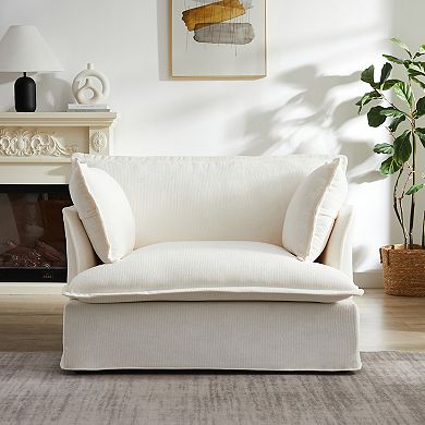 Whisen Oversized Sofa Chair with Dual-Port Charging, Skirted Base, Curved Armrest, Throw Pillows
