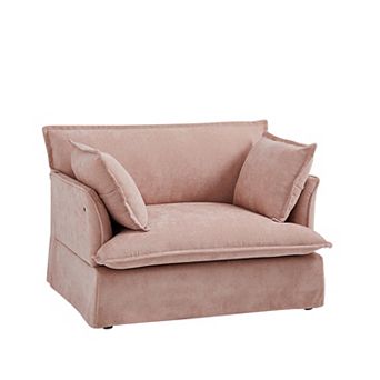 Whisen Oversized Sofa Chair with Dual-Port Charging, Skirted Base, Curved Armrest, Throw Pillows