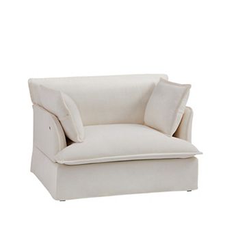 Whisen Oversized Sofa Chair with Dual-Port Charging, Skirted Base, Curved Armrest, Throw Pillows