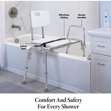 Sliding Shower Transfer Bench - Adjustable Height, Up to 400 lbs, for Elderly and Disabled