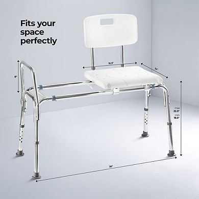 Sliding Shower Transfer Bench - Adjustable Height, Up to 400 lbs, for Elderly and Disabled